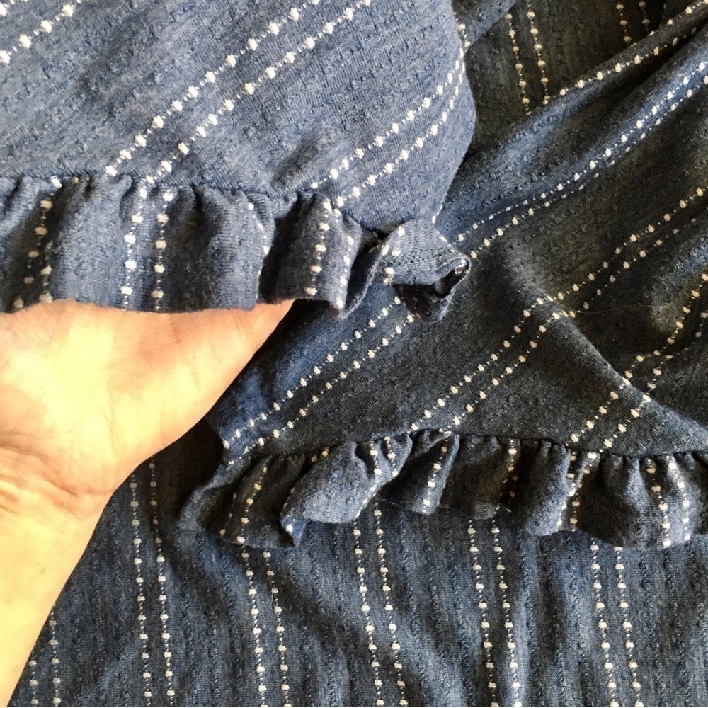 W5 Striped Top, Three Quarter Ruffle Sleeve, Blue, White, Size 3X - Picture 8 of 17